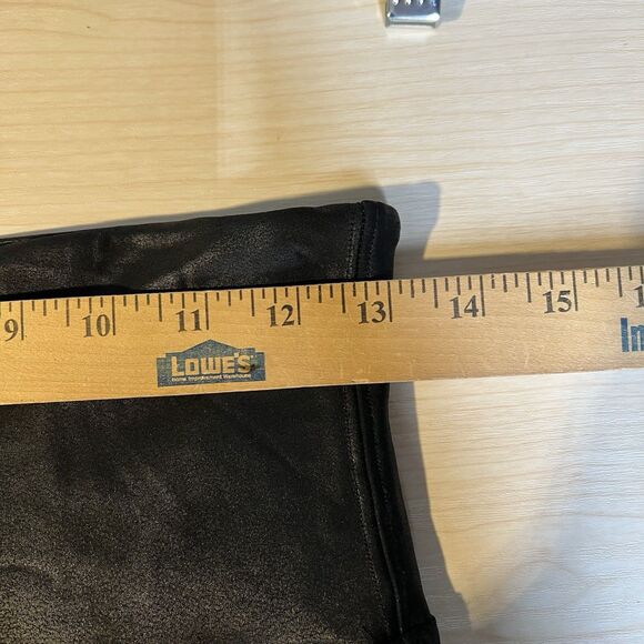 Spanx Leggings Yoga Pants L Sara Blakely Black Faux Leather Moto Stretch Workout - Picture 9 of 13